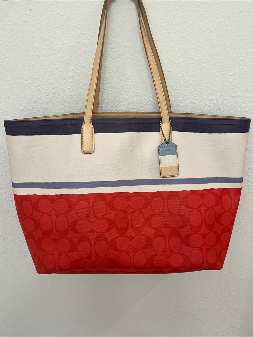 Coach Colorblock Tote — Red, Cream, blue